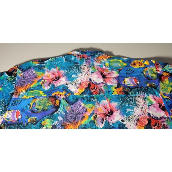 VTG Yo Wear USA Men's‎ Fish Aquarium Short Sleeve Hawaiian Button Down Shirt - Picture 8 of 11